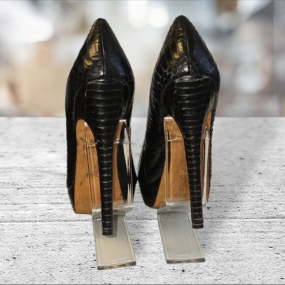 HOUSE of HARLOW 1960 NORA SNAKESKIN PLATFORM STILETTO HEELS  8.5 M- 39EU BLACK - Picture 7 of 16